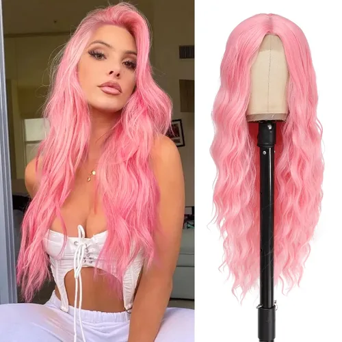 Vista 17 de Peluca larga de cobre para cosplay, peluca sintética de 26 pulgadas, parte media, regalos realistas, pelucas de fiesta para mujeres, uso diario