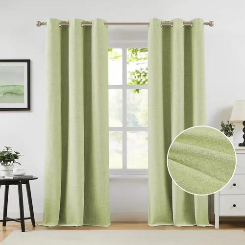 Vista 31 de Cortinas opacas de lino beige Melodieux de 63 pulgadas de largo para dormitorio, sala de estar, 100% cortinas con ojales para bloquear la luz