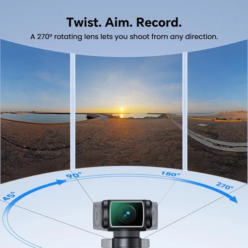 Vista 5 de BOBLOV Cámara corporal 5K con micrófono, cámara de vlogging W5, 5K/15FPS y 4K/60FPS con lente giratoria de 270°, soporte de micrófono externo