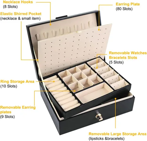 Vista 3 de Joyero organizador para mujer, organizador de aretes, cajas de almacenamiento de joyas multicapa, regalo ideal, aretes de piel sintética, caja