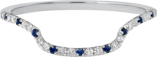 Vista 2 de Dazzlingrock Collection Anillo de boda redondo de zafiro azul y diamante blanco para mujer (diamante de 0.13 ctw, color I-J, claridad I1-I2) en oro
