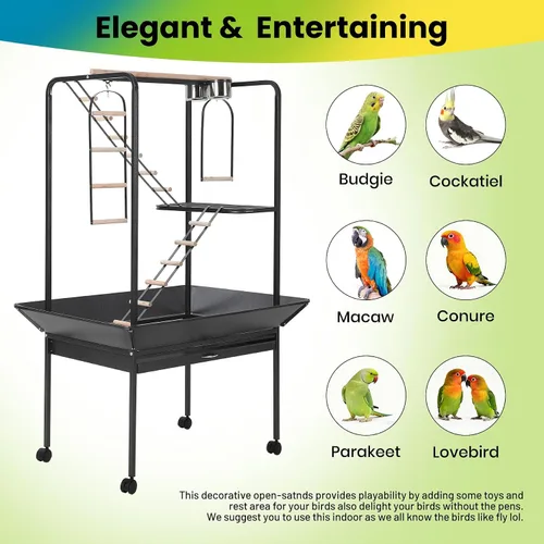 Vista 5 de TrailBlaze Spacious Bird Play Center Stand SY-252, pajarero de loro resistente para interiores y exteriores con ruedas bloqueables, perchas