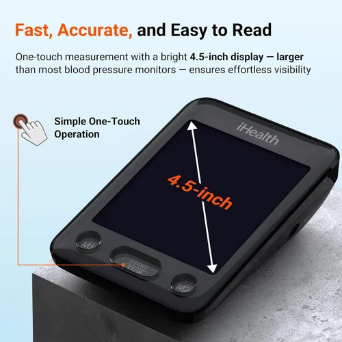 Vista 6 de iHealth Accu Monitor de presión arterial – Pantalla LCD grande de 4.5", clínicamente precisa, alerta de latidos cardíacos irregulares, detección