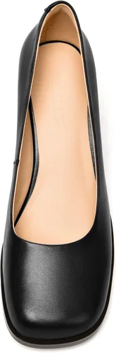 Vista 3 de FEMSTEP Zapatos casuales de tacón bajo para mujer, de piel mate, puntera cuadrada, 2.5 pulgadas
