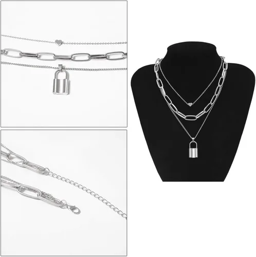 Vista 4 de Collares gruesos para mujer, cadena punk, collar de plata