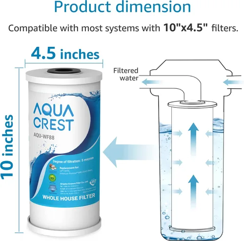 Vista 2 de AQUA CREST FXHTC - Filtro de agua para toda la casa de 5 micrones, 10 x 4.5 pulgadas, repuesto para GE® FXHTC, GXWH40L, fontanero americano W10-PR