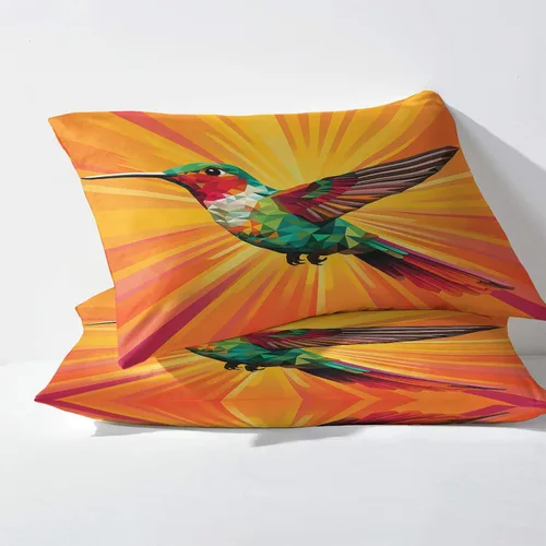 Vista 3 de Juego de sábanas de colibrí tamaño individual, sábanas vintage de arco iris, sábanas y fundas de almohada estampadas de 3 piezas, sábana bajera