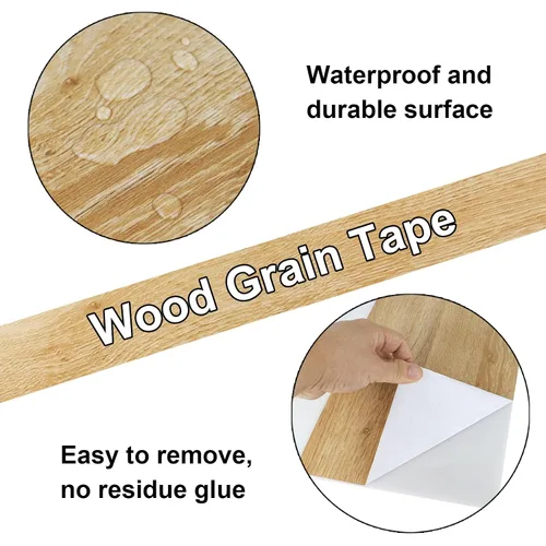 Vista 6 de BOMEI PACK Cinta de reparación de grano de madera de roble café, 1 rollo de 33 pies, parche de reparación autoadhesivo para muebles, pisos