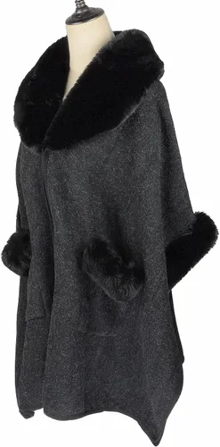 Vista 3 de Iristide Poncho para mujer con bolsillo cálido cárdigan de cachemira con piel de conejo