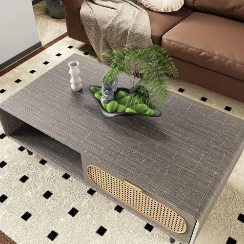 Vista 4 de CRE8TIVE Papel tapiz marrón topo para despegar y pegar de 12 x 80 pulgadas, papel tapiz de tela de hierba tejida sintética, extraíble, autoadhesivo
