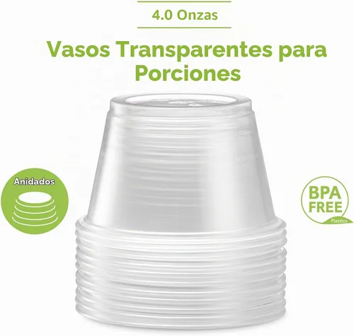 Vista 6 de 4 onzas, 200 tazas de plástico transparente para porciones sin tapas, pequeñas mini