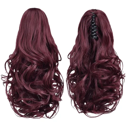 Vista 42 de Extensiones de cola de caballo, extensiones de cabello de cola de caballo con clip de garra marrón oscuro para mujer, pieza de cabello rizado