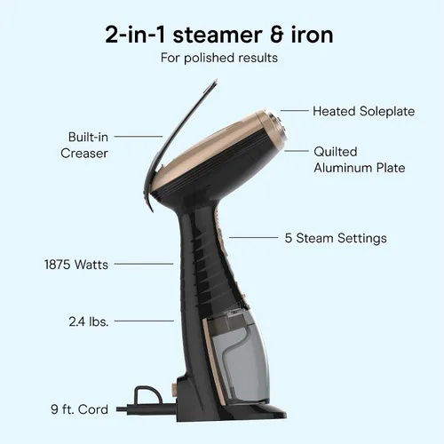 Vista 4 de Conair Vaporizador de mano para ropa, vaporizador de tela Turbo ExtremeSteam 1875W, diseño portátil de mano, vapor penetrante fuerte, exclusivo