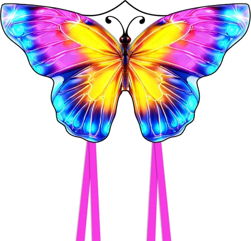 Vista 11 de Mariposa enorme cometa para niños y adultos, cuerda de una sola línea con cola fácil de volar para viajes a la playa, parque, juegos y actividades