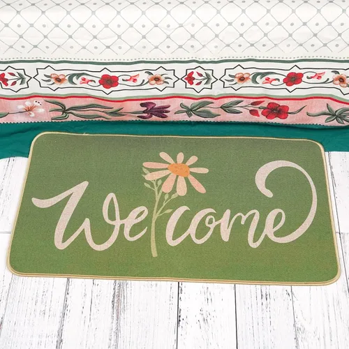 Vista 4 de Tapete decorativo de bienvenida de primavera, tapete decorativo con flores, tapete de bajo perfil, para decoración del hogar, interiores