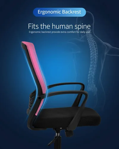 Vista 4 de Silla de oficina en casa, silla ergonómica de escritorio, silla de computadora de malla, soporte lumbar, moderna, ejecutiva, ajustable, giratoria