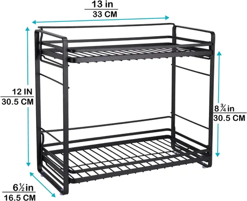 Vista 3 de zccz Organizador de baño de 2 niveles, ideal como organizador de encimera de cocina o baño, organizador de maquillaje con acabado negro