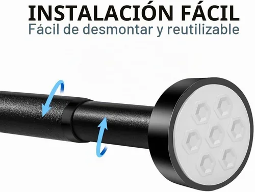 Vista 3 de Barra de cortina de ducha de tensión de resorte ajustable negro mate de 31 a 58 pulgadas, no requiere taladrar, fácil instalación, base de ABS