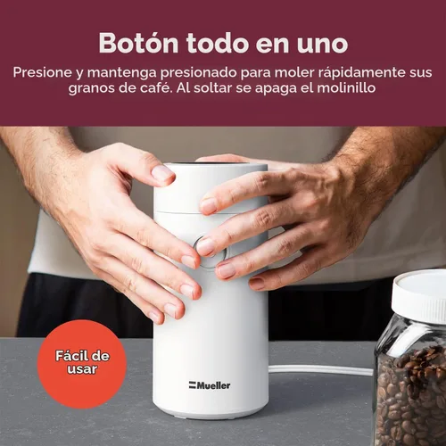 Vista 6 de MuellerLiving Molinillo de café eléctrico para especias, nueces, hierbas y granos de café, cuchilla afilada, acero inoxidable - Blanco