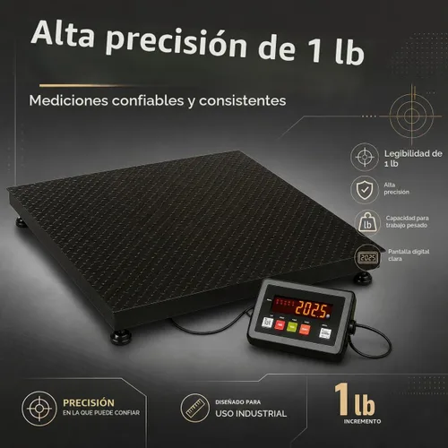 Vista 3 de Báscula industrial de suelo de 48 x 48 pulgadas, báscula de palé precisa de 10000 libras x 1 libra con indicador digital inteligente, báscula