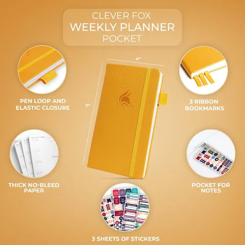 Vista 2 de Clever Fox Agenda de bolsillo semanal – Agenda mensual sin fecha y calendario, mini planificador perfecto para bolso, 3.7 x 6.7 pulgadas