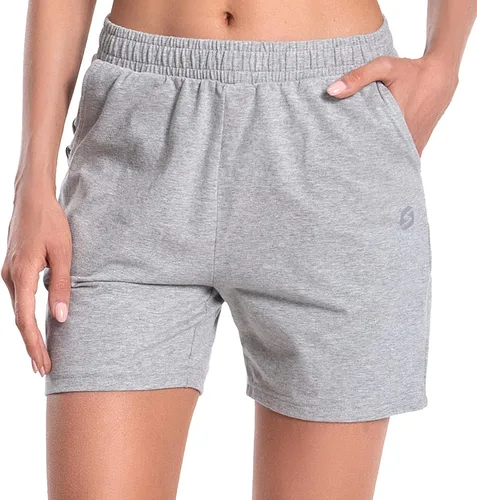 Vista 8 de Pantalones cortos de algodón para mujer de 5 pulgadas, pantalones cortos con bolsillos profundos para descansar, gimnasio, yoga, caminar, atletismo
