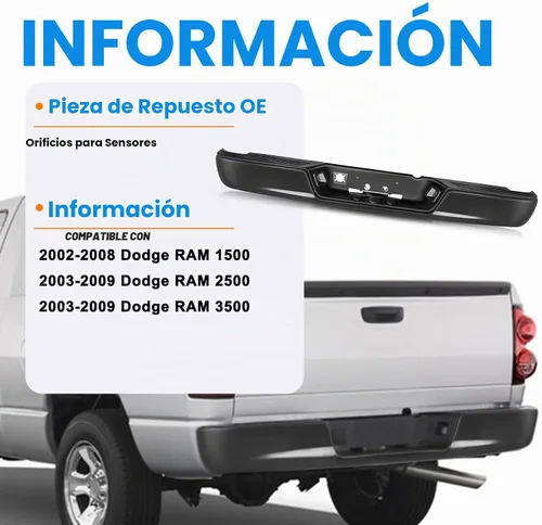 Vista 3 de SOCKIR Conjunto de parachoques de paso trasero con revestimiento antióxido Compatible con 2002-2008 Dodge Ram 1500 2003-2009 Ram 2500 3500 Pickup