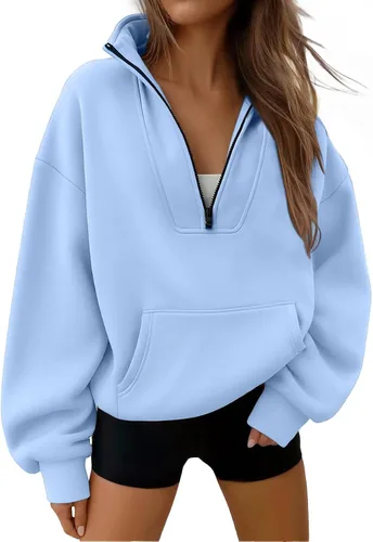 Vista 21 de Trendy Queen - Sudaderas con medio cierrey capucha de gran tamaño, comoda, extragrande, para otoño, Y2K, ropa de invierno, 2024 Gris