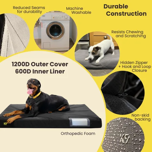 Vista 4 de K9 Ballistics - Cama ortopédica resistente de ripstop rectangular para perros con funda extraíble y lavable, espuma ortopédica sólida para perros