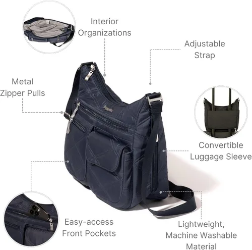 Vista 46 de Baggallini womens Everywhere Bagg Crossbody Women 11x9 Lightweight Nylon Hobo Water-resistant Travel Bag W/Rfid
