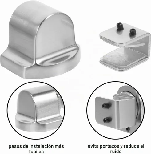 Vista 4 de Angoily Tope magnético para puerta de ducha, tope de puerta de montaje en piso con accesorios, tope de puerta de vidrio deslizante adhesivo sin