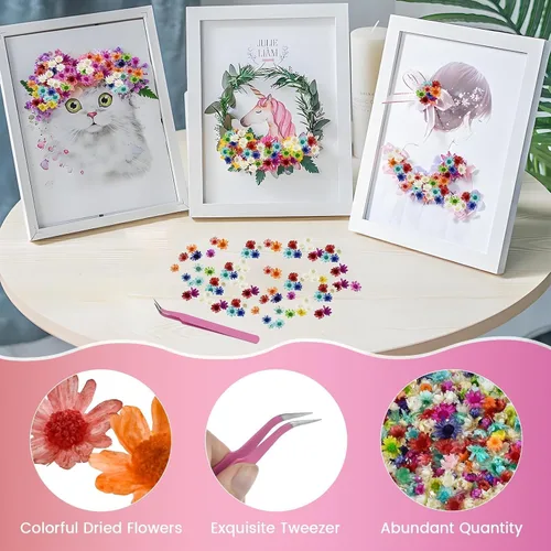 Vista 4 de 800 mini flores secas para resina, incluyen pinzas, pequeñas flores pequeñas
