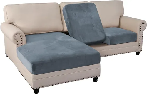 Vista 12 de PrinceDeco Fundas de cojín para sofá, funda elástica y lavable, funda de cojín ajustable de tela de terciopelo antideslizante, protector de muebles