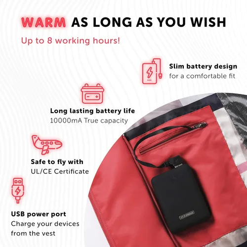 Vista 4 de K7 Chaleco térmico para niñas (jóvenes, adolescentes) con batería recargable incluida, chaleco eléctrico ligero