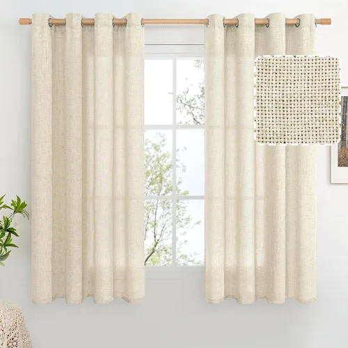 Vista 88 de BGment Cortinas de Lino Beige de 63 Pulgadas de Largo 2 Paneles - Tratamientos para Ventanas con Textura de Arpillera Filtrantes de Luz Cortinas
