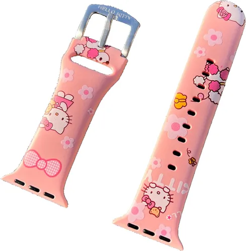 Vista 15 de Correa de silicona para Apple Watch de Hello Kitty para 38/40/1.614 in para Series 7/6/5/4/3/2/1/SE