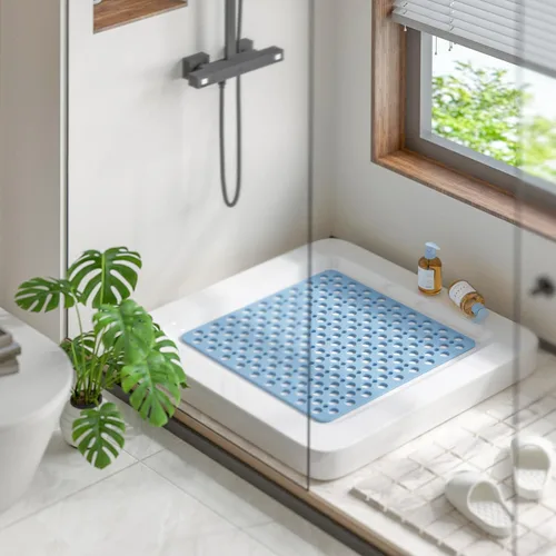 Vista 8 de HITSLAM - Alfombrilla de ducha antideslizante, 21 x 21 pulgadas, alfombrilla de baño cuadrada para bañera antideslizante con ventosas y agujeros