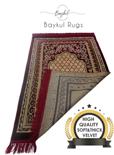 Vista 2 de BAYKUL Alfombra de oración musulmana, alfombras de terciopelo turco islámico, gran regalo de Ramadán, tapete de oración Janamaz para mujeres