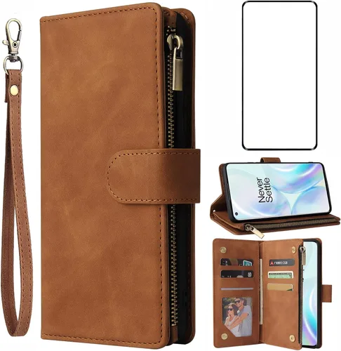 Vista 7 de Asuwish Funda compatible con OnePlus 8 Pro One Plus 8Pro 5G, protector de pantalla de vidrio templado y funda de cuero con tapa para tarjetas