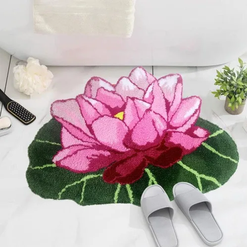 Vista 4 de Judy Dre am Alfombra de área con forma de flores de loto rosa, alfombra suave para bañera, cocina, baño, dormitorio, exterior, interior, 31 x 22