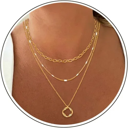 Vista 14 de Aisansty - Gargantilla de varias capas, hecha a mano, con forma de tubo, dije de moneda, colgante de perla y estrella, cadena ajustable de varias