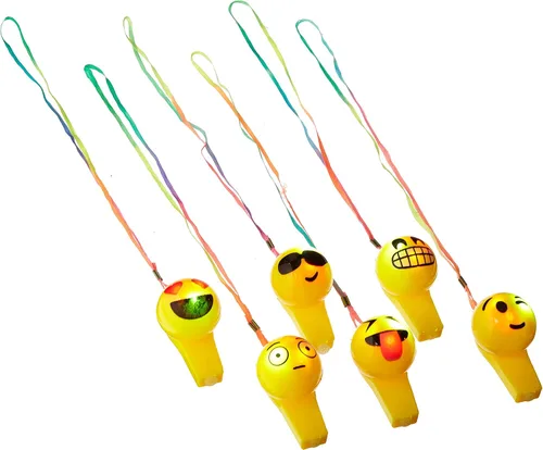 Vista 2 de Silbato collar iluminado con forma de emoticonos emoji, 1 docena