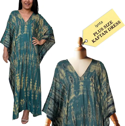 Vista 9 de Vestidos caftán hechos a mano en talla grande para mujer, vestido de gran tamaño teñido anudado, salida de baño para vacaciones y salidas nocturnas