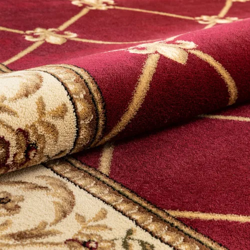 Vista 3 de Alfombra entramada roja francesa, europea, alfombra de área tradicional, fácil de limpiar, moderna, contemporánea, floral, gruesa, suave, alfombra