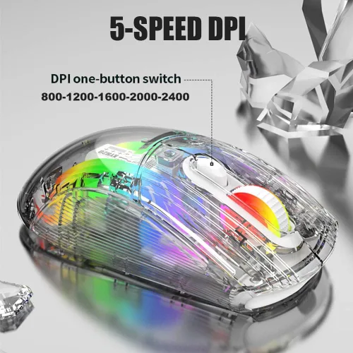 Vista 6 de Attoe Ratón inalámbrico Bluetooth, ratón mecánico RGB transparente para juegos de modo dual, un mouse USB imprescindible para computadora