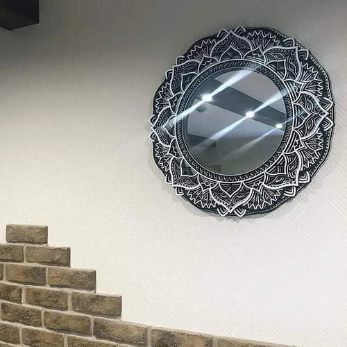 Vista 6 de BHDecor Espejo para decoración de pared para el hogar, marco tallado con láser de varias capas, elegante mandala de madera para colgar, paneles