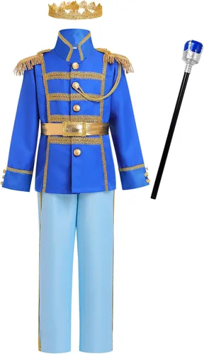 Vista 2 de IWEMEK Disfraz de príncipe azul medieval para niños, disfraz de príncipe real, disfraz de príncipe para cosplay, fiesta de Halloween para niños