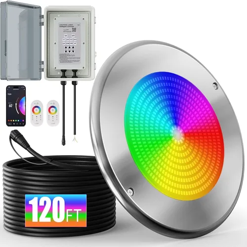 Vista 9 de Luces de piscina LED WiFi Spa de 60 pies y 6 pulgadas para piscina enterrada con triple control (control remoto/aplicación/controlador), luz