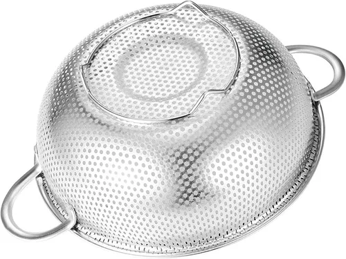 Vista 7 de Colador de acero inoxidable, colador de malla fina, colador de metal con asa, espaguetis, frutas, verduras, cesta coladora de alimentos de cocina
