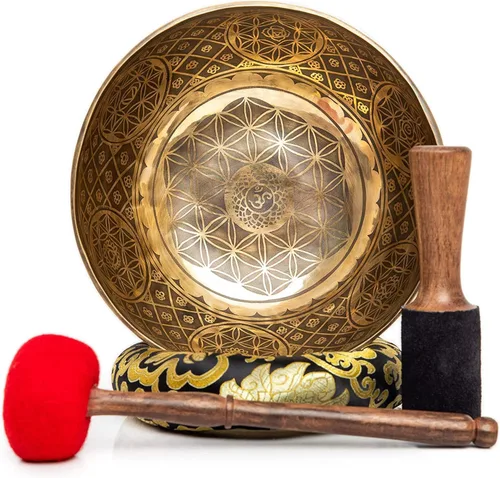 Vista 4 de Juego de cuencos tibetanos grandes de 9.5 pulgadas, grado curativo maestro para baño de sonido, chakras, 7 metal, meditación, yoga por Himalayan